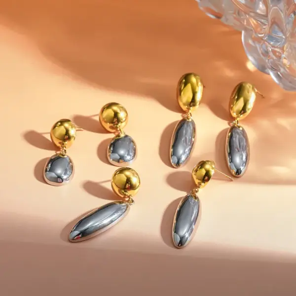 Wholesale Asymmetrical Round Stud Earrings For Women, 304 Stainless Steel With 18K Real Gold PVD Coated Plating, 0.03µm Thickness