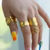 Wholesale 304 Stainless Steel Geometric PVD Coated Real Gold Plated Elegant Vintage Style Waterproof Non Tarnish Open Rings Live Mouth