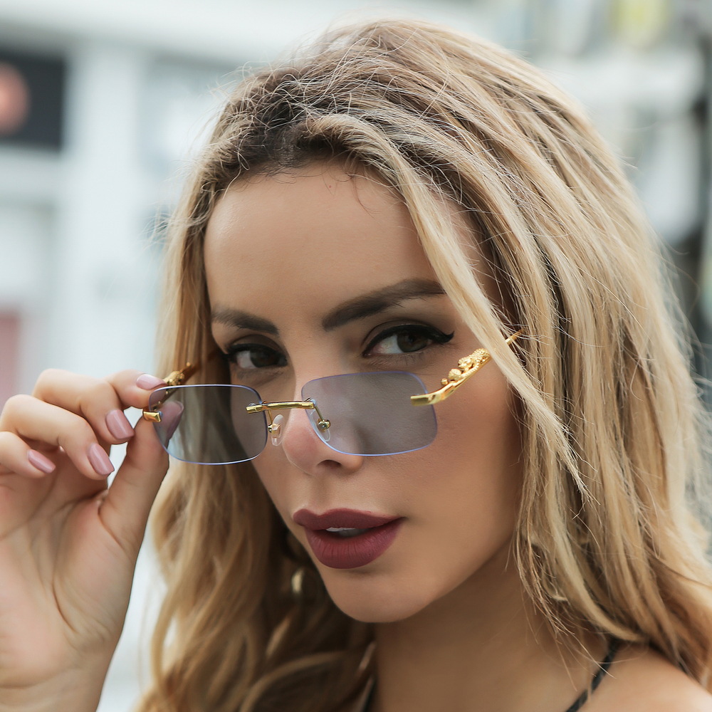 Wholesale Cross-border cheetah decorative frameless square sunglasses color men and women retro leopard head metal sunglasses cross-border eyes