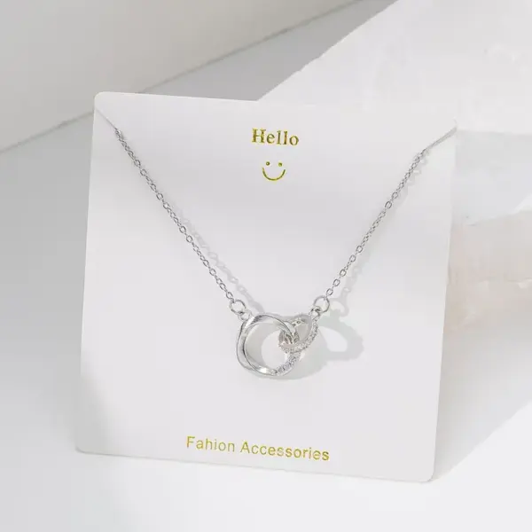 Wholesale Geometric Inlay Pendant Necklace For Women With Artificial Rhinestones, 18K Real Gold Plated Copper And Water Plating On Cable Chain