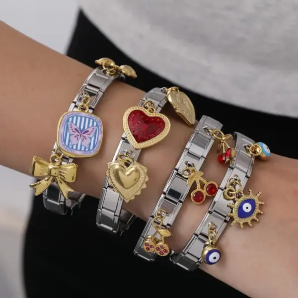 Wholesale Versatile 18K Gold Plated Stainless Steel Zircon Heart Butterfly Knot Pendant Bracelet Trendy Matching Jewelry Gift For Him And Her