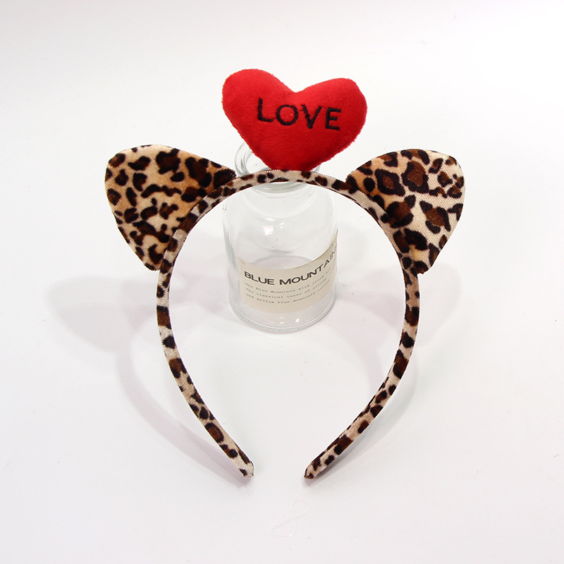 Wholesale New LOVE Love Hair Hoop Leopard Cat Ear Headband Valentine's Day Sexy Headband Wash Hair Card Party Hair Accessories