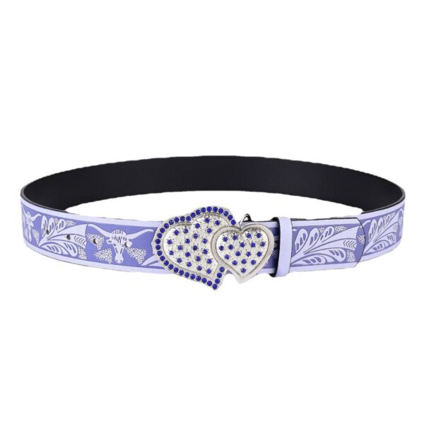 oly-3c18135f0f39082496064053c6bfadbb Wholesale Double Heart Belt Sapphire Pattern Metal Buckle pu Belt Women's Personalized Jeans Trendy Waist Closure Belt
