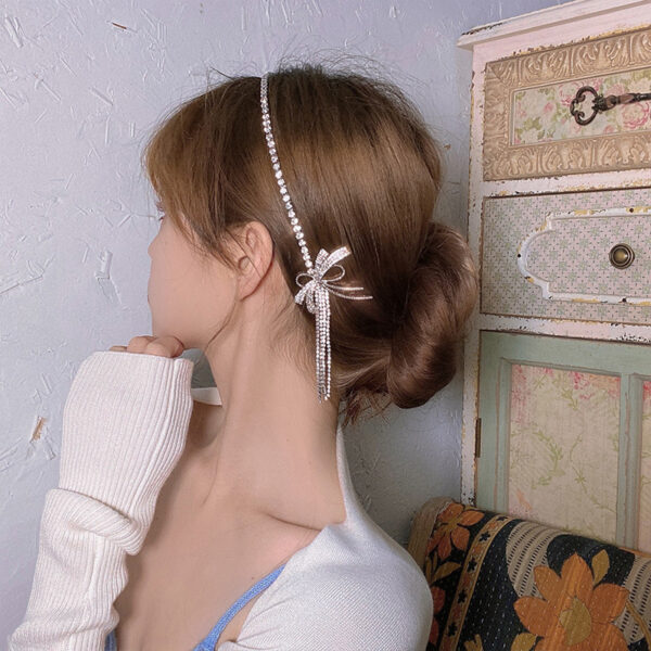 Wholesale Exaggerated Design Sense Diamond Bow Tassel Hair Band Retro Temperament Internet Celebrity Hair Accessories Fashion Mori Headwear