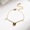 Wholesale PVD Coated 18K Real Gold Plated Heart Shape Bow Knot 304 Stainless Steel Casual Elegant Sweet Handmade Plating Lobster Trigger Clasp Closure Bracelets