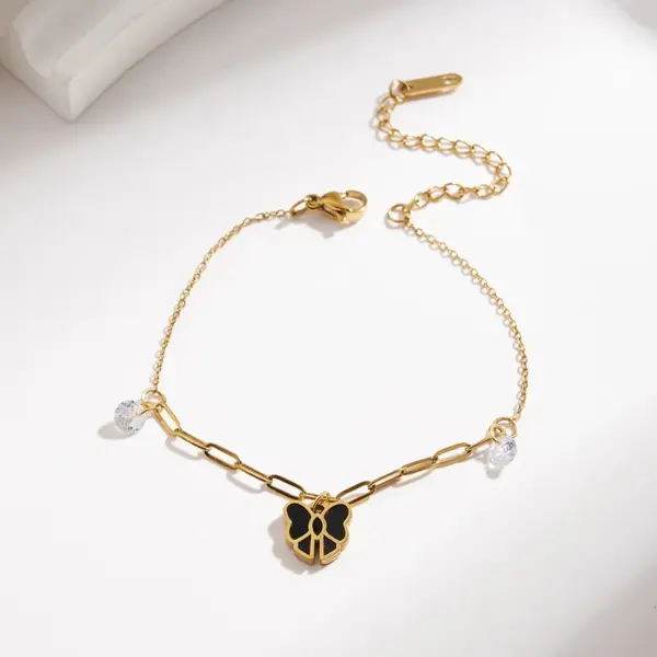 Wholesale PVD Coated 18K Real Gold Plated Heart Shape Bow Knot 304 Stainless Steel Casual Elegant Sweet Handmade Plating Lobster Trigger Clasp Closure Bracelets