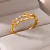 Wholesale 304 Stainless Steel Copper Star Bamboo Butterfly Electroplating PVD Coated Zircon 18K Real Gold Plated Elegant Lady Romantic Star Plating Butterfly Open Rings Rings