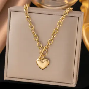 【QYH1169】OT Buckle Big Heart Necklace / Gold