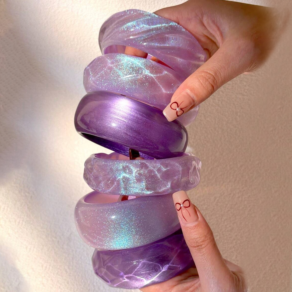 Wholesale 2025 New European and American Purple Colorful Resin Bracelet Irregular Simple Geometric Opaque Resin Bracelet