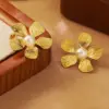 Wholesale 304 Stainless Steel Plastic Flower Electroplating Imitation Gold Sweet Ear Studs