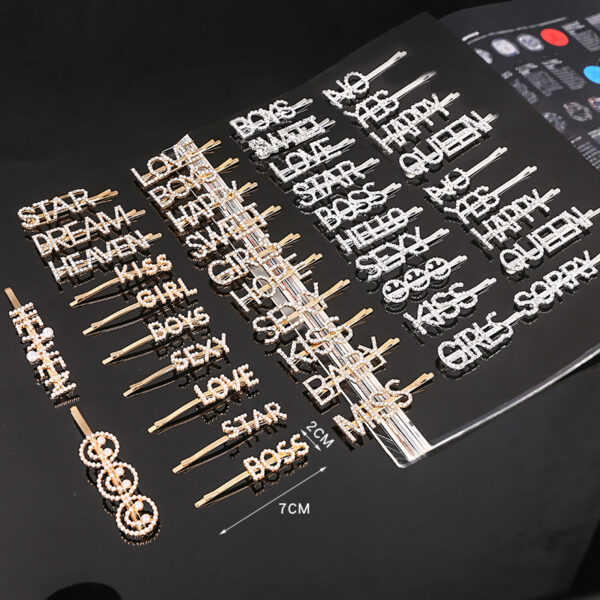 oly-3c52cb4cb754d70d2d56f8beeb5ce8be Wholesale Popular Hairpin One-Word Clip for Women Best-Selling Diamond Hair Accessories with Diamond English Letters Versatile Bangs Side Clip