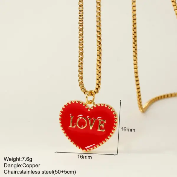 Wholesale Heart Shape Enamel Pendant Necklace For Women In 304 Stainless Steel With 14K Gold Plated PVD And Zircon, Box Chain