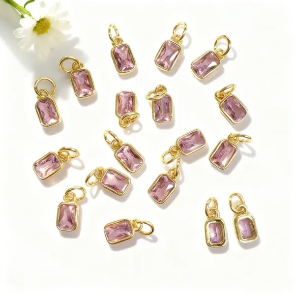 Wholesale 18K Gold Plated Copper Color Retention Rectangular Colorful Zircon Twelve Constellation Stone Pendant DIY Jewelry Hanging Water Plated Imitation Gold Geometric