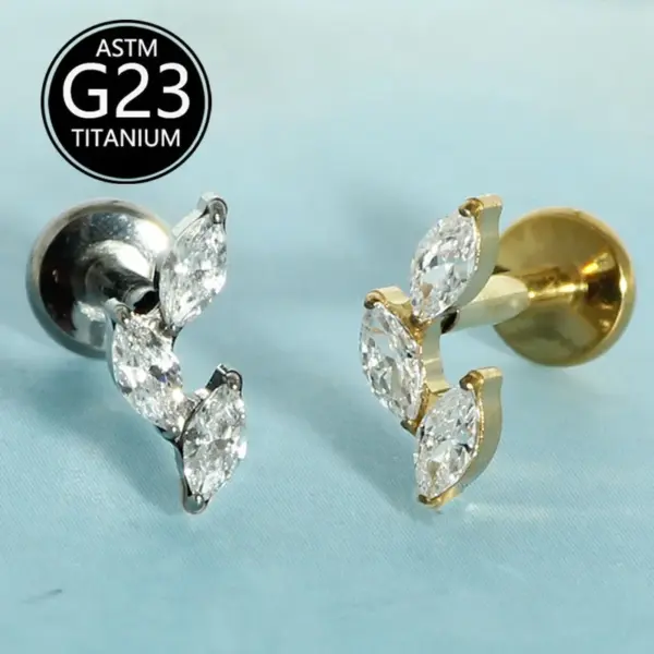Wholesale G23 Titanium Inner Thread Flat Bottom Lip Studs Embedded Horse Eye Zirconia Ear Bone Studs Soft Tissue Piercing Jewelry