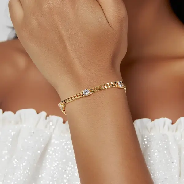 Wholesale Handmade Geometric Bracelets For Women Featuring Copper With 18K Real Gold Electroplated And Rhinestone Inlay