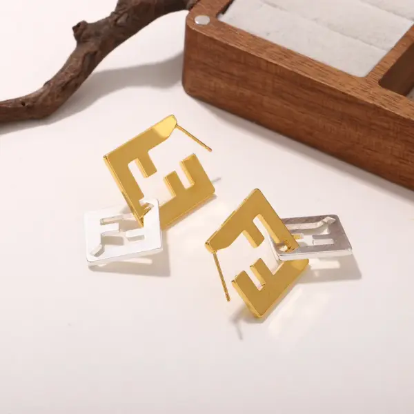 Wholesale Hypoallergenic Letter Drop Earrings For Women With 0.03µm KC Golden Plated Copper And UV Plating