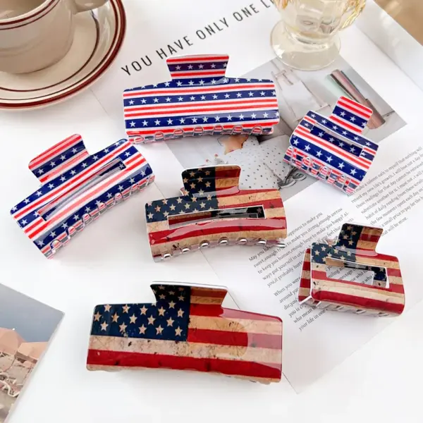 oly-3c7254752800e0e45aa436548ddae94c Wholesale Retro Simple Style Women's American Flag Acrylic Hair Claws