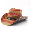 Wholesale American Flag Cowboy Style Straw Hat With Flat Brim Featuring UV Protection, Polyester Material And Star Craft