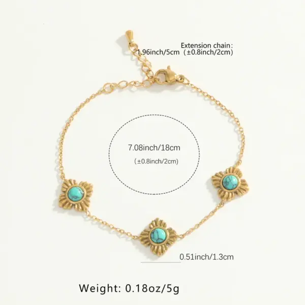 Wholesale 1-piece Gold Stainless Steel Vintage Flower Turquoise Women's Fashion Bracelet Suitable For Party Banquet Daily Wear Gift Jewelry
