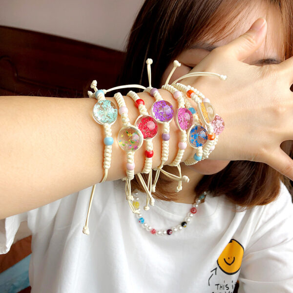 oly-3c95027240fc54ab81ee3d449066c687 Wholesale Handmade Linen and Cotton Braided Bracelets for Girls, Colorful Dried Flowers, Tree of Life Bracelets, Bohemian Style Jewelry