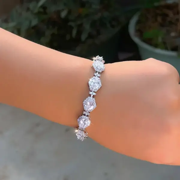 Wholesale Geometric Waterproof Non Tarnish Copper Bracelet For Women With Rhodium Plating And Zircon Inlay Featuring Tennis Chain