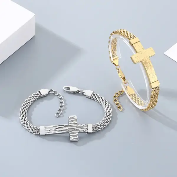 Wholesale Simple Style Cross Bracelet For Men In 304 Stainless Steel With 18K Real Gold Plated PVD Coating 0.03µm
