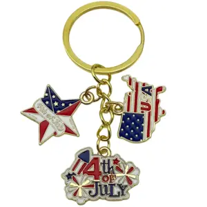 Gold Blue American Independence Day USA Flag Five-Pointed Star Keychain - 7.6g - ER1671