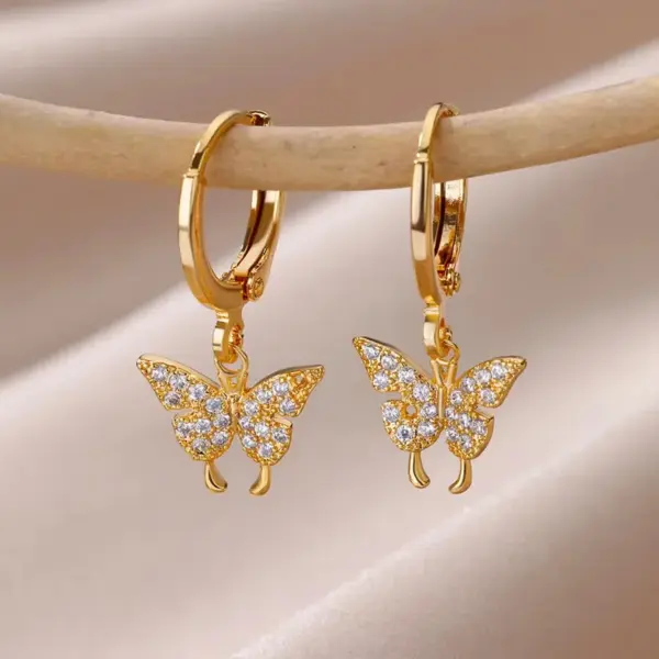 Wholesale 304 Stainless Steel Copper Cross Butterfly PVD Coated Real Gold Plated IG Style Classic Style Waterproof Non Tarnish Plating Drop Earrings Earrings Ear Studs