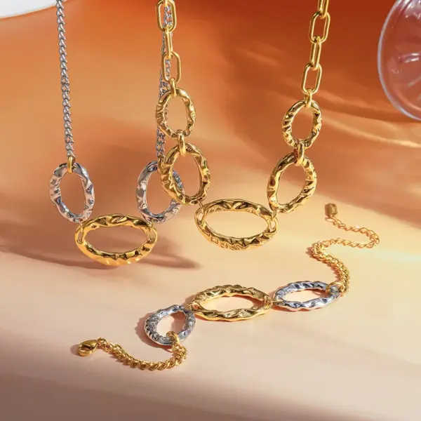 Wholesale Two Tone Irregular Jewelry Set For Women With 18K Real Gold Plated 304 Stainless Steel And PVD Coated Paperclip Chain