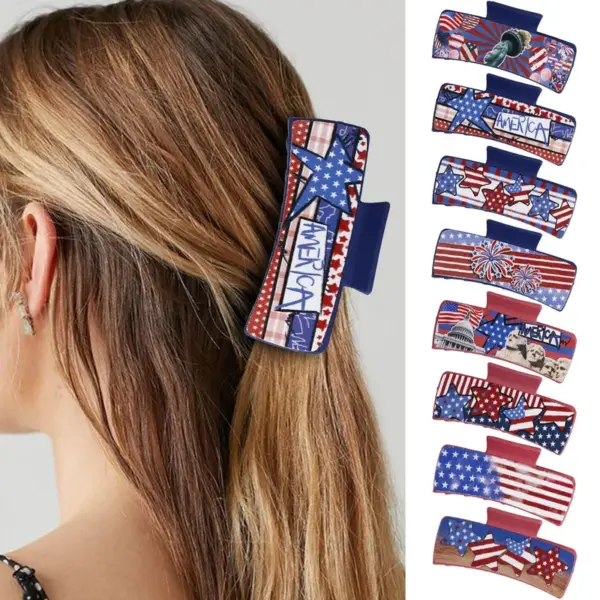 Wholesale Gold And Black Shark Hair Clip Independence Day American Flag Updo Hair Clip For Women