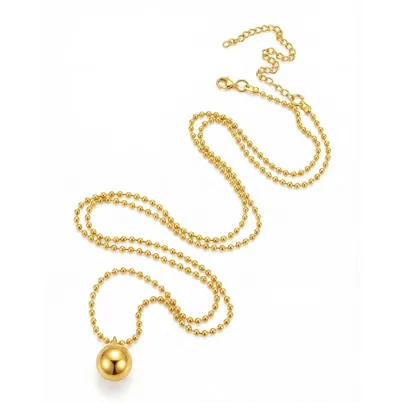 Wholesale 18K Gold Plated 304 Stainless Steel Vacuum Electroplating (In Furnace) Ball Handmade Good Luck Solid Round Bead Pendant Necklace For Women