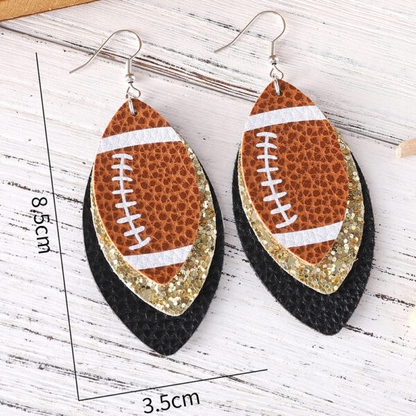 oly-3cc26cf6c794542eac91fc692914606f Wholesale Rugby Sequins Three-layer Leather Water Drop Pendant Earrings Sports Ear Jewelry Gifts