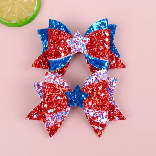 Wholesale 75th National Day Bow Hair Clip Onion Pink Swallowtail Star Hair Clip Festival Party Hair Accessory Shiny Sequins