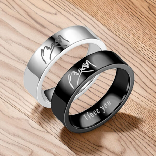 Wholesale  Titanium Steel Couple Rings I Love You Hand-In-Hand Men and Women Ring Hand Jewelry