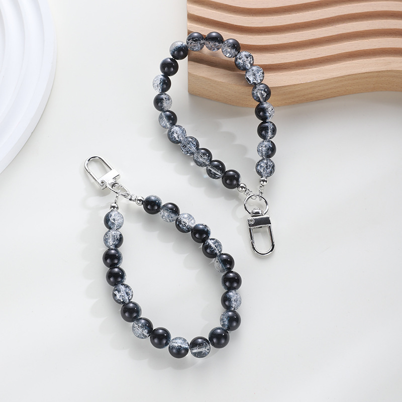 Wholesale Light Luxury Black and White Ink Beads Short Mobile Phone Chain Earphone Case Car Key Pendant Colorful Wrist Rope Handheld Chain Beads