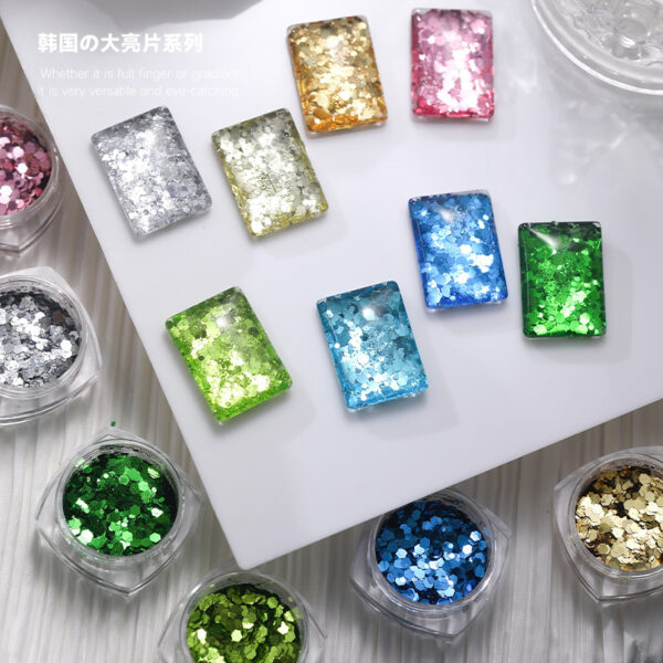 oly-3cf73a4b1bbca84c58da9d38bf28b268 Wholesale Explosive manicure ultra-thin South Korea large bright piece Internet red hexagonal flash gold and silver fine glitter manicure nail accessories