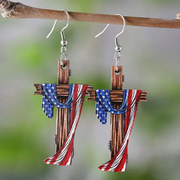 Wholesale 1 Pair Vintage Style Pentagram Wood Drop Earrings
