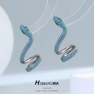 Wholesale Three-dimensional Snake Stud Earrings For Women With 925 Sterling Silver Posts, Copper Base, Gold Plating, Rhinestone Inlay