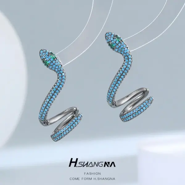 Wholesale Three-dimensional Snake Stud Earrings For Women With 925 Sterling Silver Posts, Copper Base, Gold Plating, Rhinestone Inlay