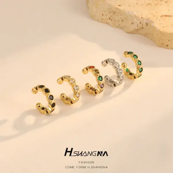 Wholesale For Women Clip Earrings In Copper With Zircon Inlay, 14K Real Gold Plated Finish