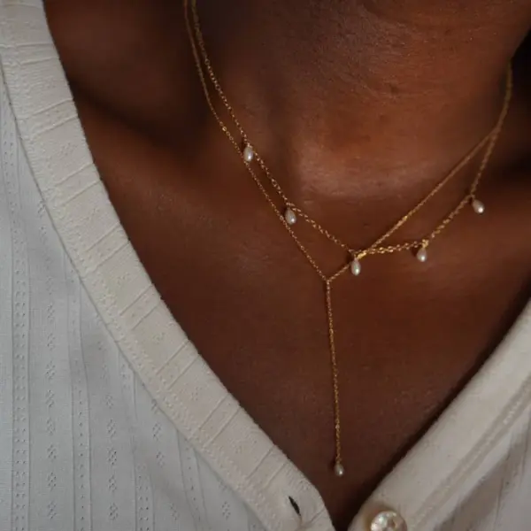 Wholesale Fashionable Long Y-Shaped Tassel Freshwater Pearl Necklace Women's Clavicle Chain Minimalist Style Geometric Pattern Stainless Steel