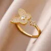Wholesale 304 Stainless Steel Copper Star Bamboo Butterfly Electroplating PVD Coated Zircon 18K Real Gold Plated Elegant Lady Romantic Star Plating Butterfly Open Rings Rings