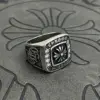 Wholesale Men's Ring Vintage Dog Tag Chain Ring Thai Style Silver Skull Rotatable Hammered Craftsmanship