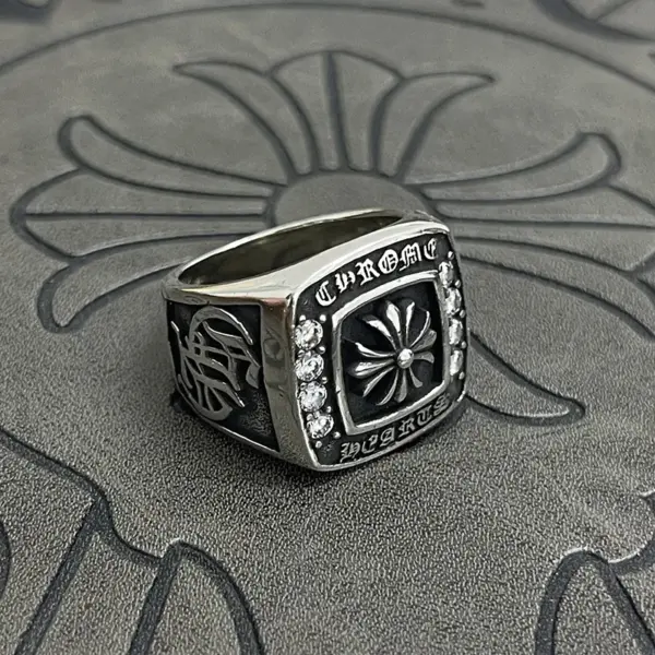 Wholesale Men's Ring Vintage Dog Tag Chain Ring Thai Style Silver Skull Rotatable Hammered Craftsmanship
