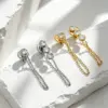 Wholesale Unisex Rectangle Earrings In 316 Stainless Steel With 14K Real Gold Plated PVD Coating And Zircon Inlay