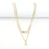 Wholesale Jewelry Simple Style Classic Style Letter Eye 201 Stainless Steel Copper Zircon Lip Chain Cable Chain Pendant Necklace