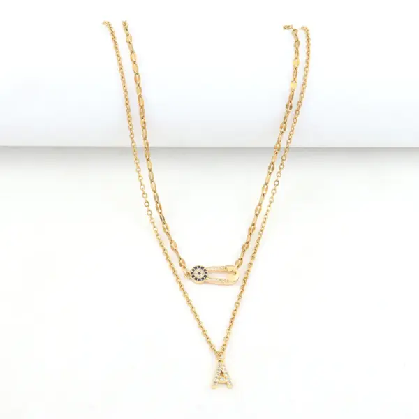 Wholesale Jewelry Simple Style Classic Style Letter Eye 201 Stainless Steel Copper Zircon Lip Chain Cable Chain Pendant Necklace