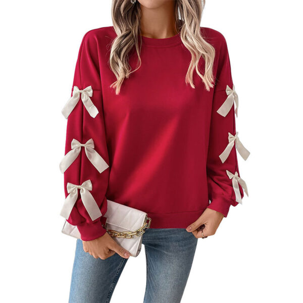 oly-3d5bf68faea87087b6f5034d2e2df567 Wholesale Spring Pullover Top Crewneck Bow Red Valentine's Day Sweatshirt