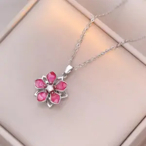 X1243 Steel Bauhinia Zircon Necklace