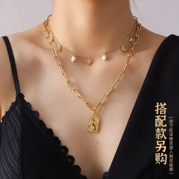 Wholesale PVD Coated Real Gold Plated 18K Gold Star 304 Stainless Steel Fashion Waterproof Non Tarnish 304 Stainless Steel Necklace